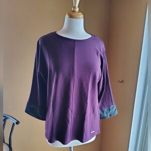 Anne Klein Deep Purple Long Sleeve Top with Black Faux Leather Cuffs